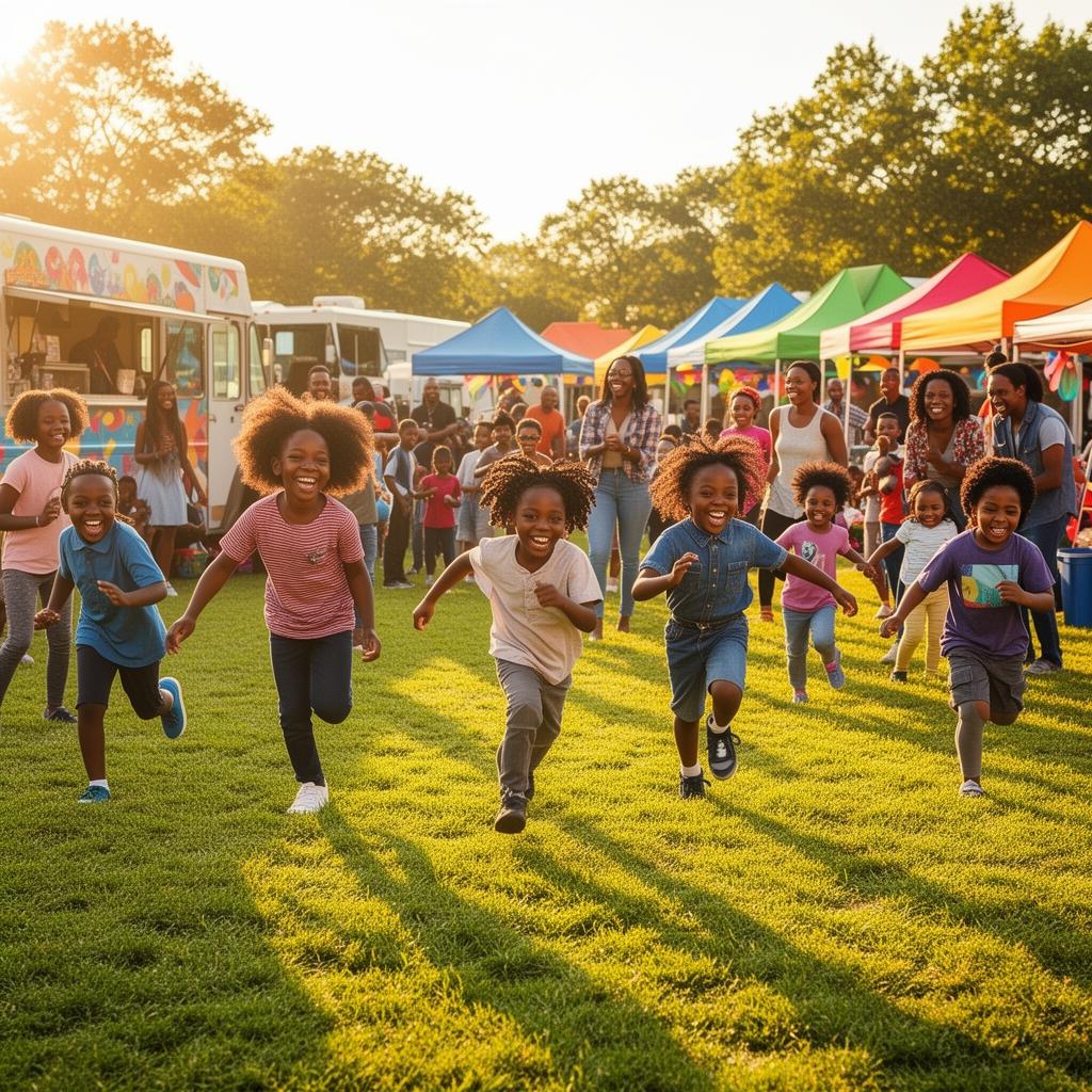 Black families and children having fun together at a community event